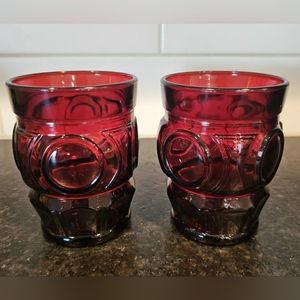 Vintage ruby red bullseye glasses Set of 2